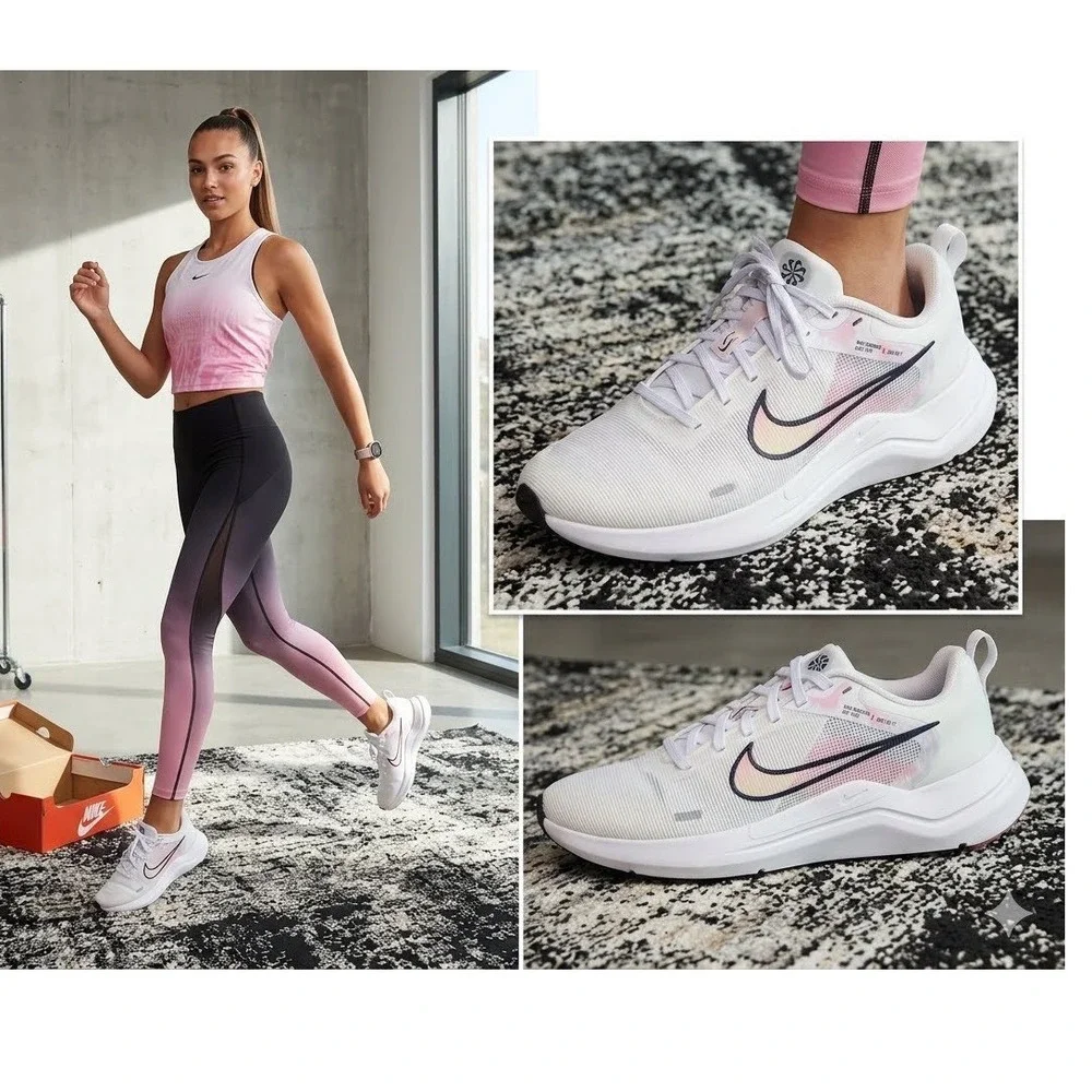 Nike Downshifter 12 Womens Running Shoes White Pink DX7885-100 Size 9 Balletcore